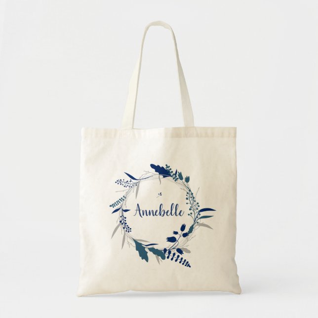 Bolso De Tela Simple Blue Winter Wedter Wreath Personalize (Frente)