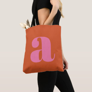 Bolso De Tela Simple Boho Rosa Naranja Monograma Inicial Negrita