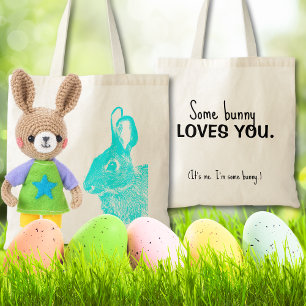 Bolso De Tela Simple conejo mínimo azul-verde de Pascua