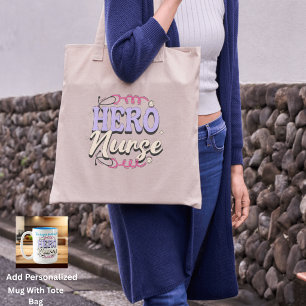 Bolso De Tela Simple Enfermera Hero Rosados y Violetas Tipografí