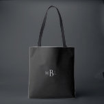 Bolso De Tela Simple Favor Bridesmaid Monograma Negro<br><div class="desc">Tote monograma. Regalo de la dama de honor. Fondo negro. Monograma gris.</div>