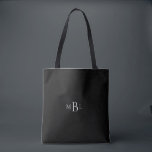 Bolso De Tela Simple Favor Bridesmaid Monograma Negro<br><div class="desc">Tote monograma. Regalo de la dama de honor. Fondo negro. Monograma gris.</div>