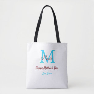 Bolso De Tela simple mínimo el día de la madre monograma azul no