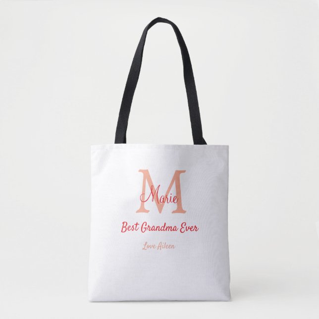 Bolso De Tela simple mínimo mejor Abuela nunca texto de monogram (Anverso)