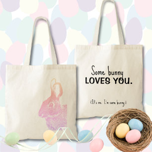 Bolso De Tela Simple Mínimo Pastel Conejo de Pascua con Arcoiris