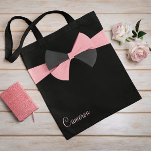 Bolso De Tela Simple Moda negra femenina con cinta rosada negra