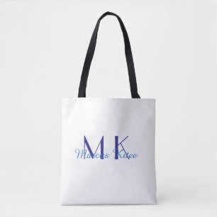 Bolso De Tela simple monograma mínimo nombre personalizado azul 