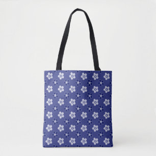 Bolso De Tela simple patrón azul sólido floral retro pequeño flo