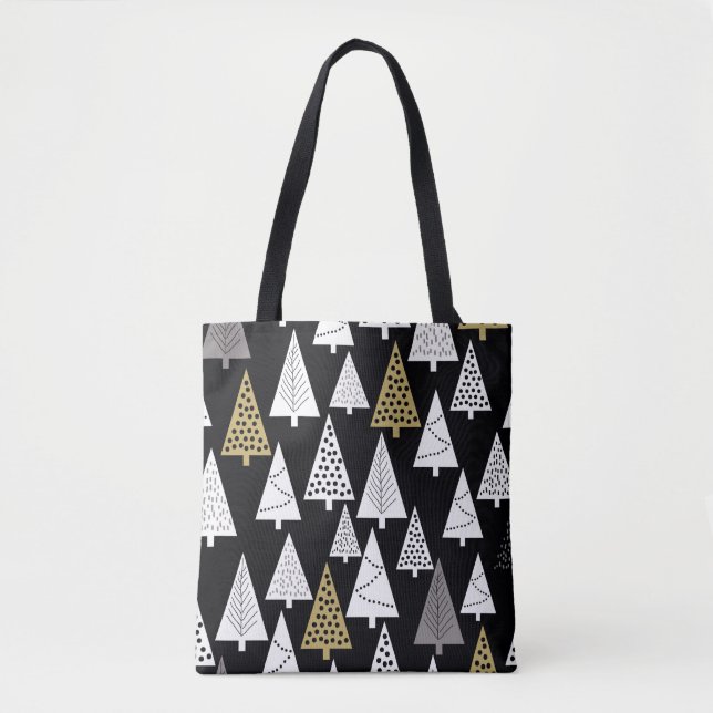 Bolso De Tela Simple winter pattern. Black background. Gold, sil (Anverso)