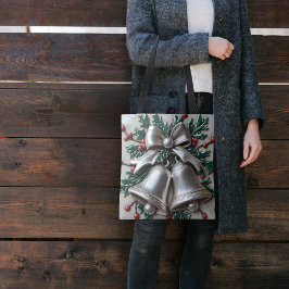 Bolso De Tela Simplemente Navidades de las campanas plateadas to