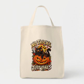 Bolso De Tela Sin Trucos Solo Vibraciones Halloween Gato Negro C
