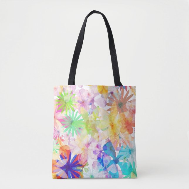 Bolso De Tela Sinfonía floral de acuarela vibrante (Anverso)