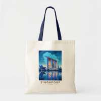 Singapur Marina Bay Night Travel Art Vintage