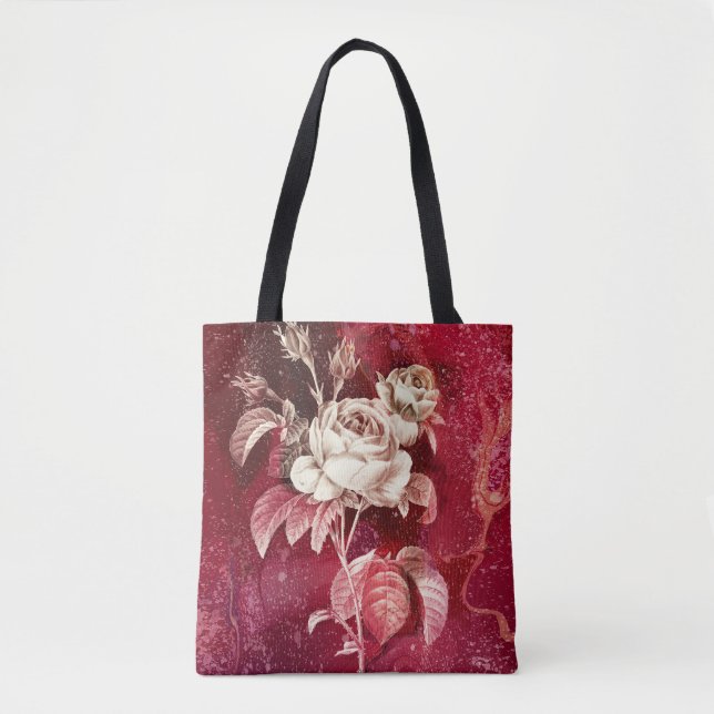 Bolso De Tela Single Rose  on Textured Red Background (Anverso)