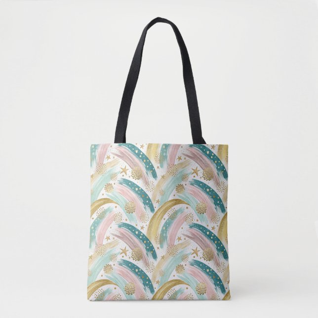 Bolso De Tela Singular pastel arcoiris abstracto con estrellas d (Anverso)