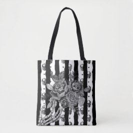Bolso De Tela Siniestros cráneos y rosas góticos monocromáticos