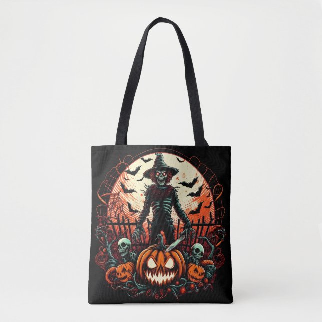 Bolso De Tela Sinister Scarecrow Jack O Lantern Scary Halloween (Anverso)
