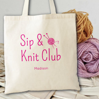Bolso De Tela Sip And Knit Club Knitting Lovers Custom