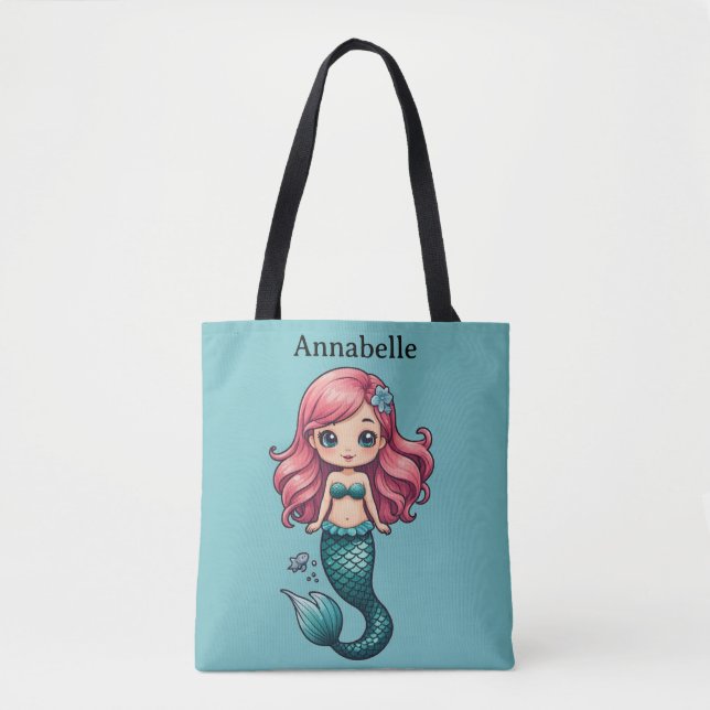 Bolso De Tela Sirena con cabello rojo personalizada (Anverso)