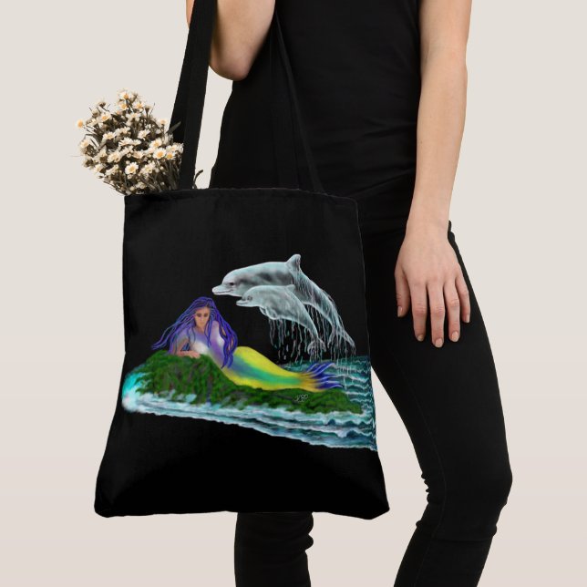Bolso De Tela Sirena con delfines (Detalle)