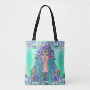Bolso De Tela Sirena con flores de arte de Renee Lavoie