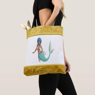 Bolso De Tela Sirena de pelo turquesa y cola