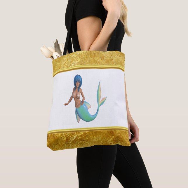 Bolso De Tela Sirena de pelo turquesa y cola (Detalle)