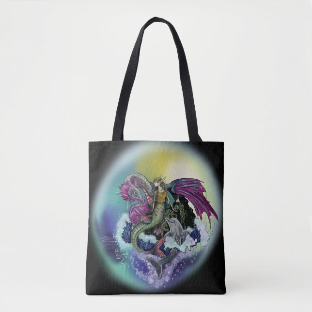 Bolso De Tela Sirena, dragón y delfín (Anverso)