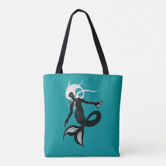 Bolso De Tela Sirena gótica criatura marina fantasía oscura (Reverso)