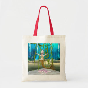 Bolso De Tela Sirena Pequeña Fantasía Niña, Océano Azul
