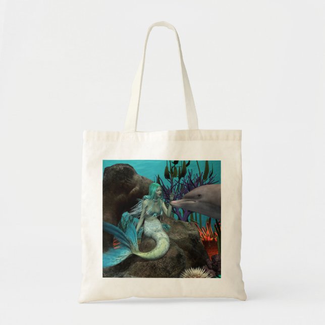 Bolso De Tela Sirena y delfín bajo el mar (Frente)