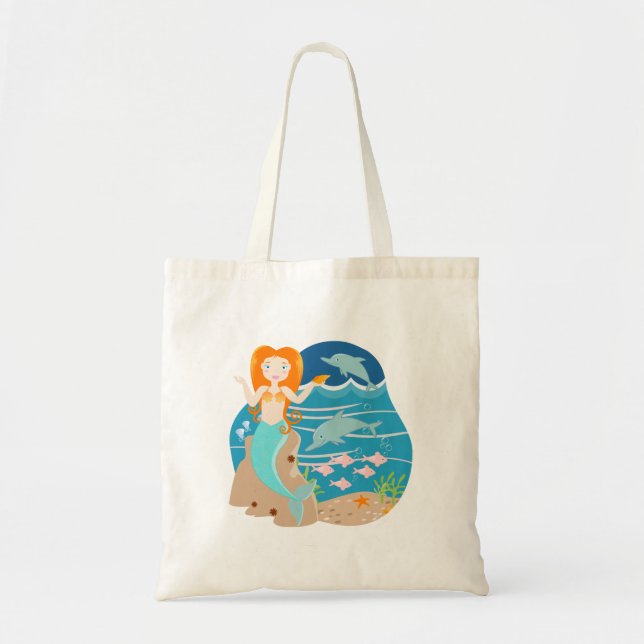 Bolso De Tela Sirena y delfines en la fiesta de cumpleaños del m (Frente)