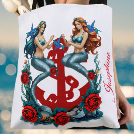 Bolso De Tela Sirenas Ancla Floral Blue Roses rojos