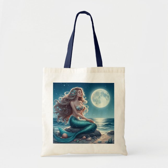 Bolso De Tela Sirenita en la playa por la noche (Frente)
