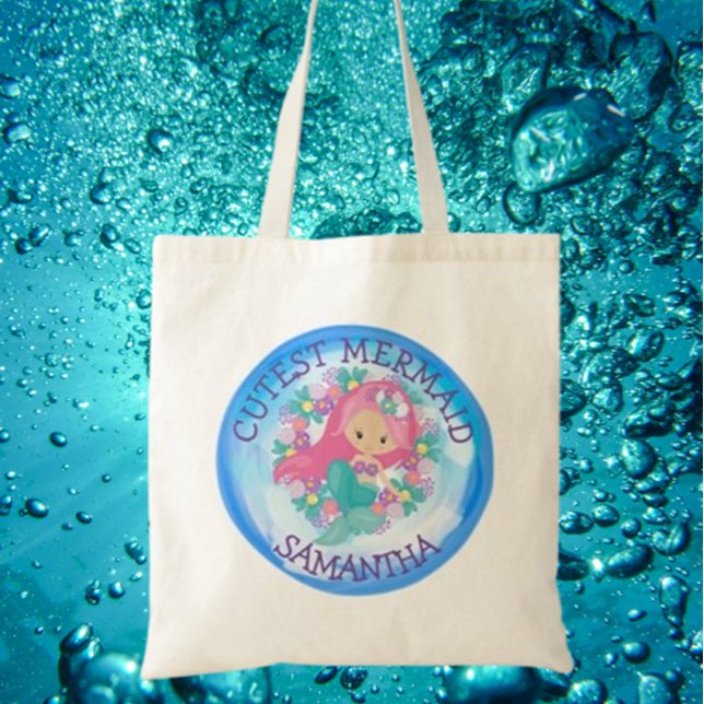 Bolso De Tela Sirenita más fina bajo el mar con flores (Celebrate her birthday with a personalized mermaid tote bag—perfect for magical gifts  )
