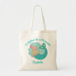 Bolso De Tela Sirenita Verde azulada mágica personalizada