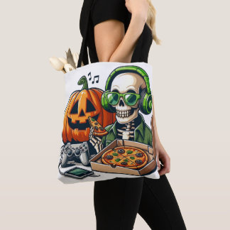 Bolso De Tela Skeleton amante de la pizza: juegos, sobrecarga de