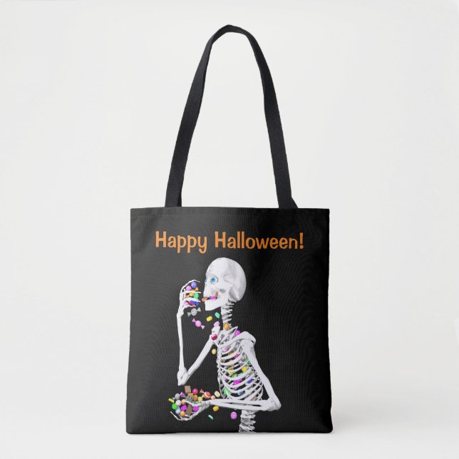 Bolso De Tela Skeleton comiendo dulces de Halloween (Anverso)