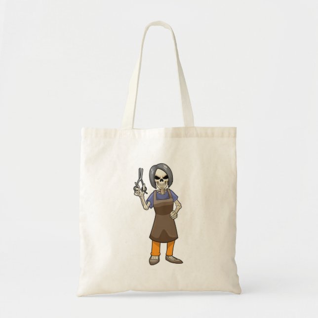 Bolso De Tela Skeleton como peluquero con tijeras (Frente)