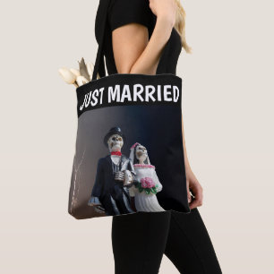 BOLSO DE TELA SKELETON COUPLE ACABA DE CASARSE CON TOTE BODA