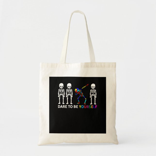Bolso De Tela Skeleton Dabbing Autism Awareness (Frente)