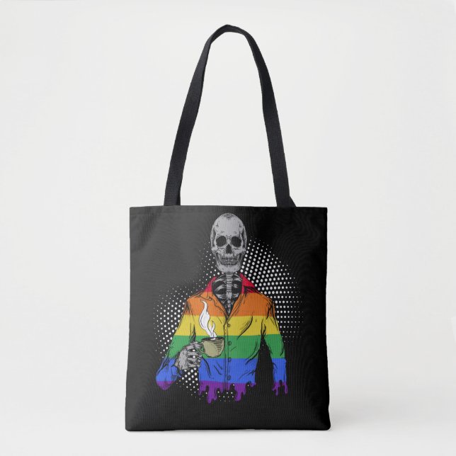 Bolso De Tela Skeleton LGBTQ bebiendo Coffee Skull (Anverso)