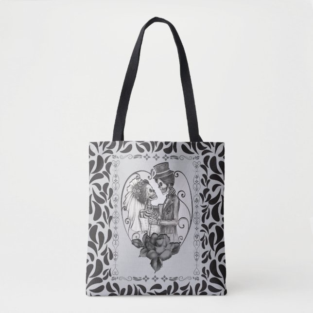 Bolso De Tela Skeleton Love Couple Marriance Dance (Anverso)