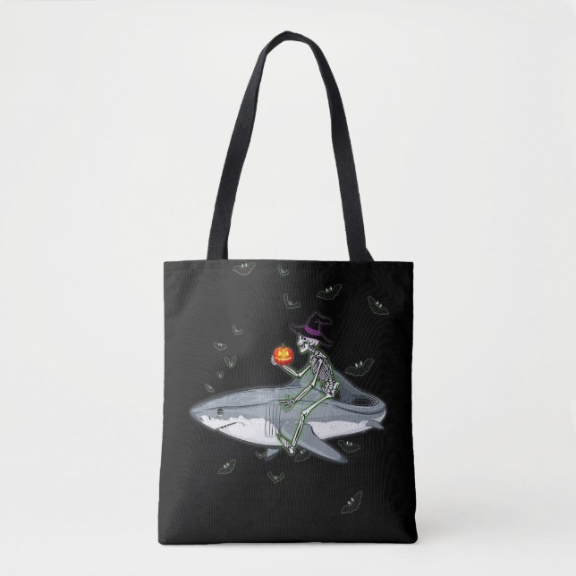 Bolso De Tela Skeleton Riding Shark - Gracioso regalo de tiburón (Anverso)