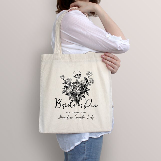 Bolso De Tela Skeleton Roses Bride or Die Bachelorette Party (Subido por el creador)