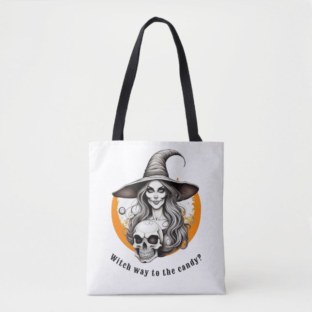 Bolso De Tela Skeleton Witch Halloween Arte Realista (Anverso)