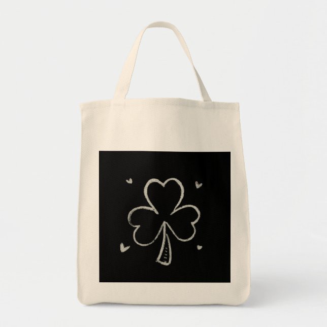 Bolso De Tela Sketch Shamrock – Hand-Drawn Irish Clover Design (Frente)
