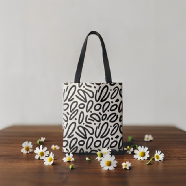 Bolso De Tela Sketchy Black Doodle Pattern en Beige (Subido por el creador)