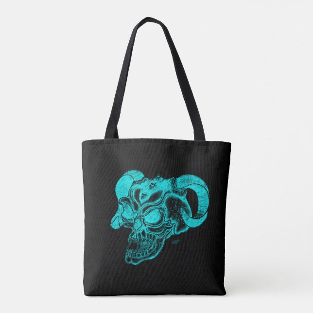 Bolso De Tela Skull Devil Head Black and Green Design (Reverso)