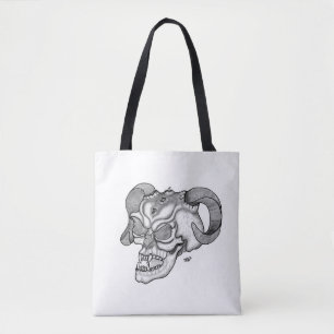 Bolso De Tela Skull Devil Head Black and White Design